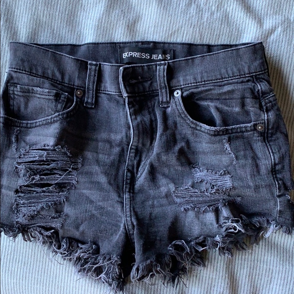 Express distresses black Jean shorts